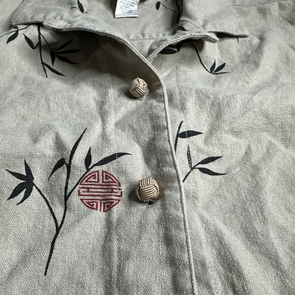 Linen Bamboo Print Shirt John Paul Richard M Cottage Naturecore Button Blouse - Picture 6 of 10